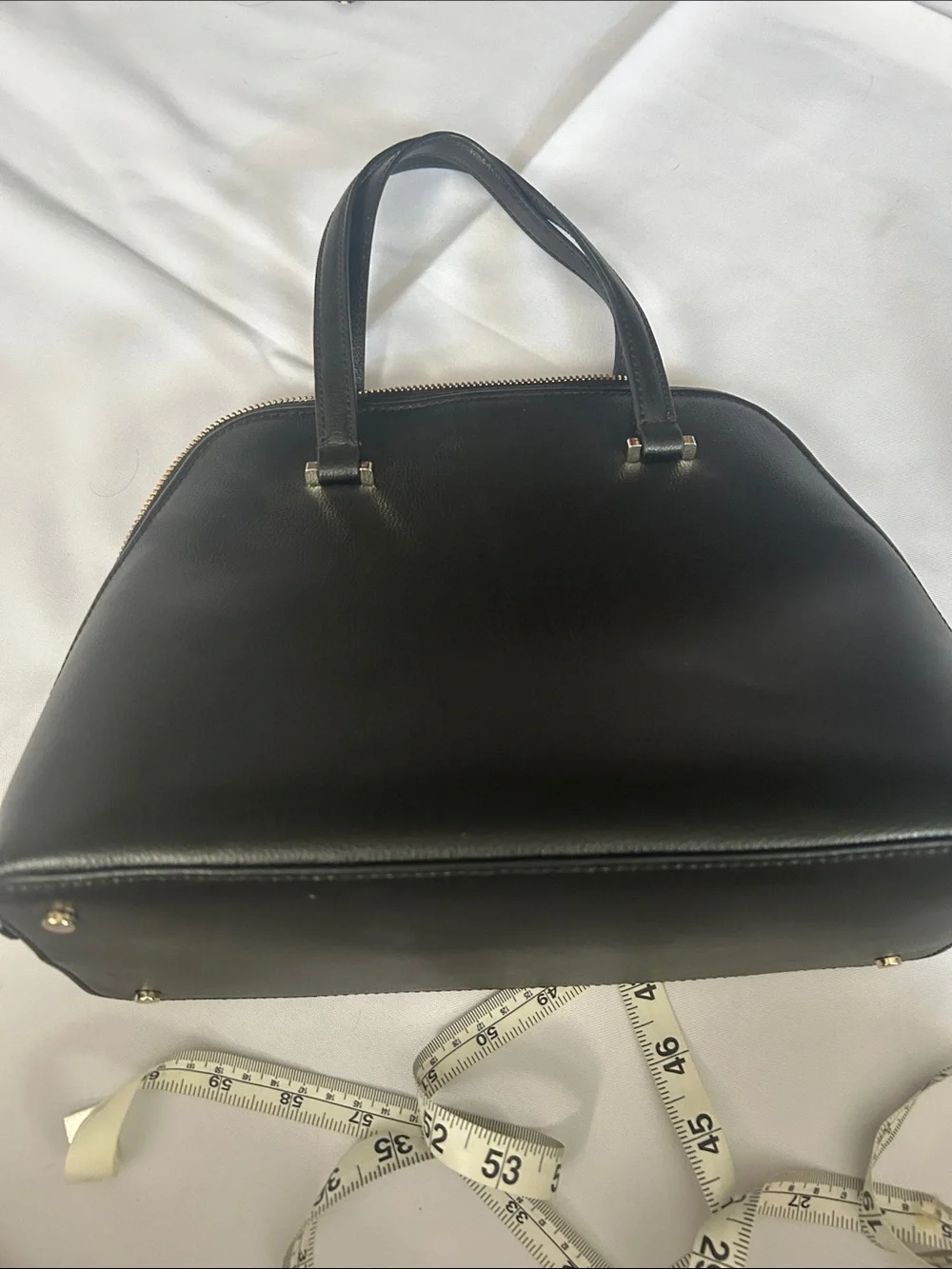 kate spade black leather dome satchel with gold logo
